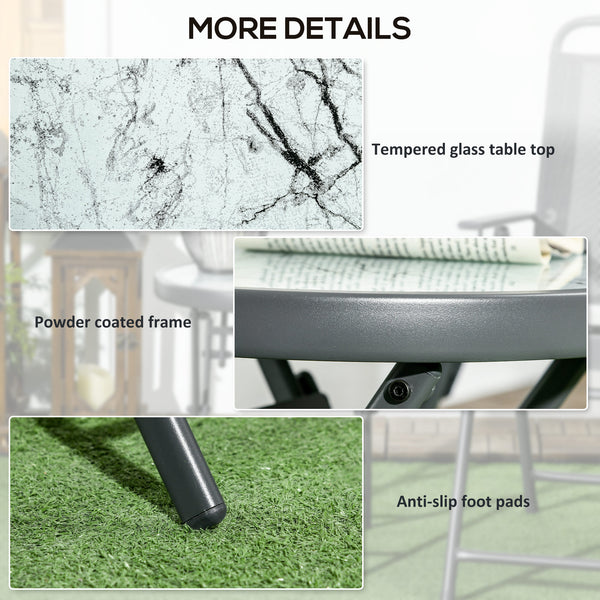 18" Outdoor Round Folding Table, Garden Side Table with Metal Frame and Tempered Glass Top for Patio, Picnic, Party, Wedding, White