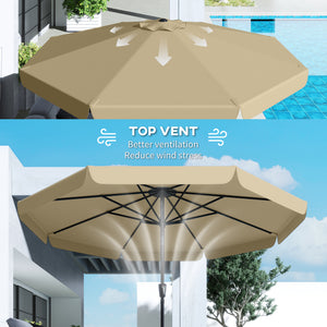 10 ft Patio Umbrella with Push Button Tilt and Crank, Outdoor Market Table Umbrella Parasol with Vent, 8 Ribs for Garden, Deck, Pool, Khaki