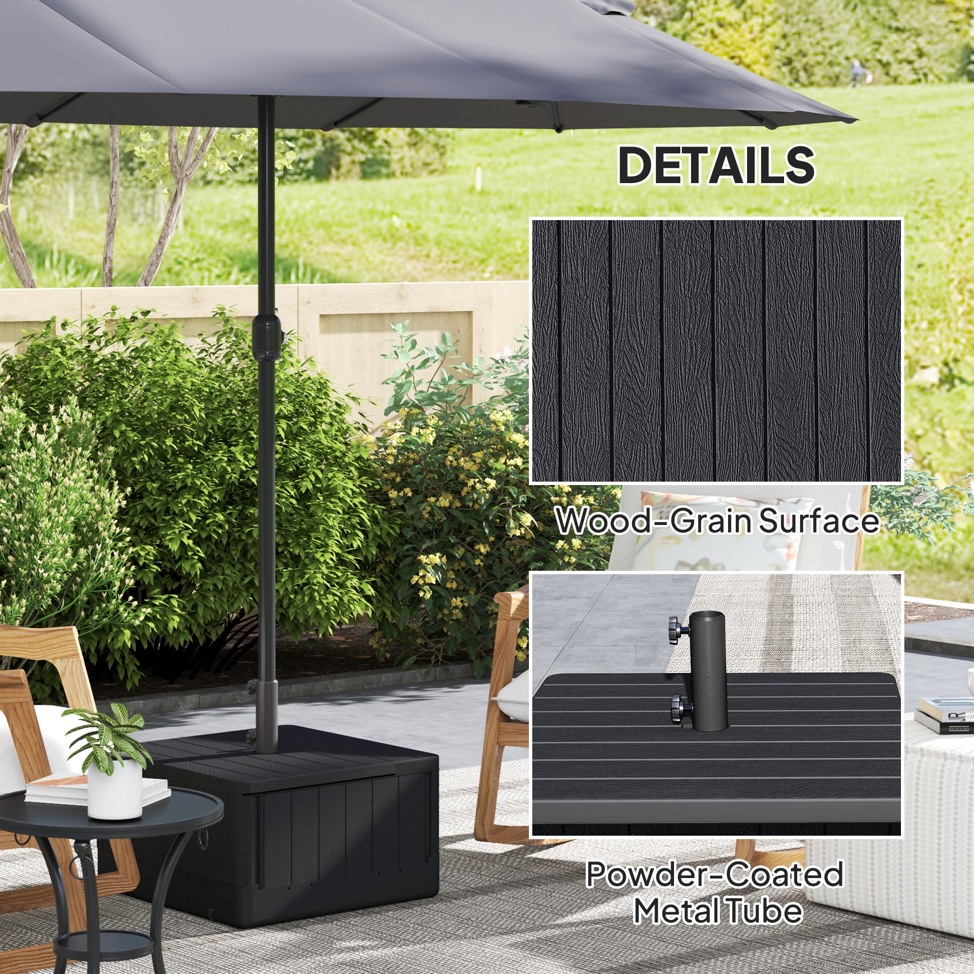 Outsunny Heavy Duty Wheeled Umbrella Base, Filled Up to 176lbs Sand/110lbs Water, Black Outsunny Heavy Duty Wheeled Umbrella Base, Filled Up to 176lbs Sand/110lbs Water, Black