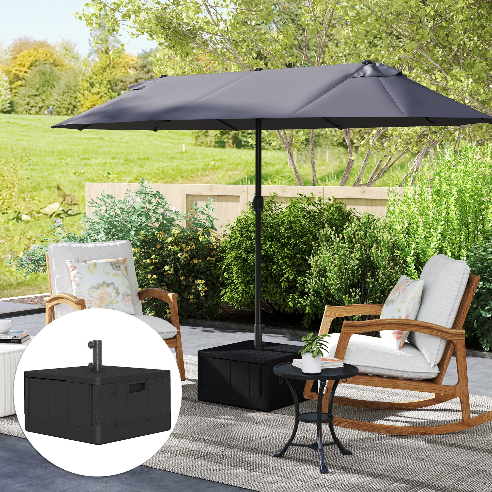 Outsunny Heavy Duty Wheeled Umbrella Base, Filled Up to 176lbs Sand/110lbs Water, Black Outsunny Heavy Duty Wheeled Umbrella Base, Filled Up to 176lbs Sand/110lbs Water, Black