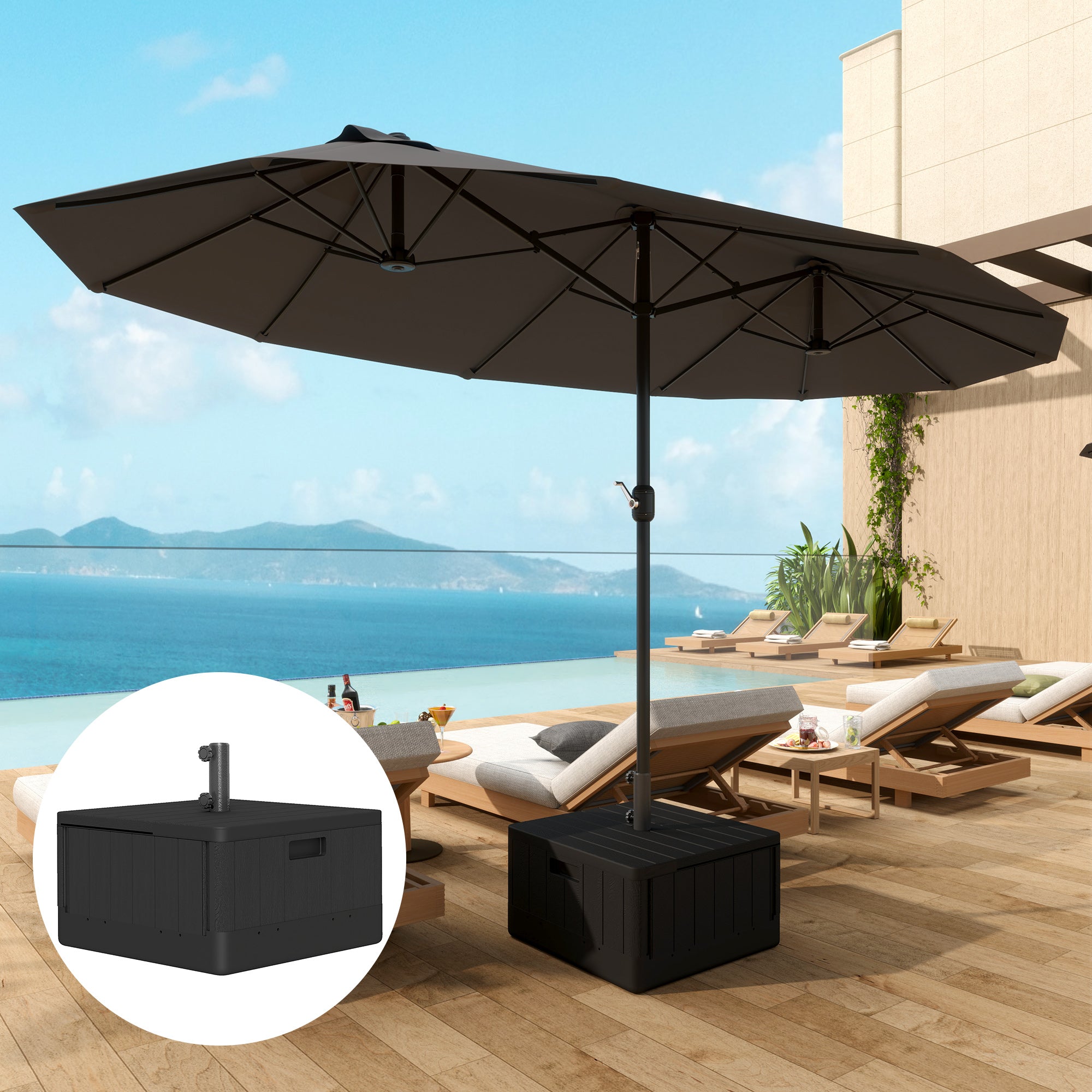 Outsunny Heavy Duty Wheeled Umbrella Base, Filled Up to 176lbs Sand/110lbs Water, Black Outsunny Heavy Duty Wheeled Umbrella Base, Filled Up to 176lbs Sand/110lbs Water, Black