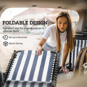 Folding Chaise Lounge Chair Set of 2, Patio Sun Tanning Chair, Outdoor Chaise Lounger with 4-Position Reclining Back, Breathable Mesh Seat for Beach, Poolside, Yard, Blue and White