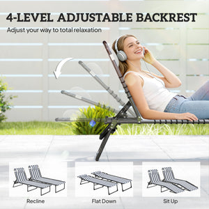 Folding Chaise Lounge Chair Set of 2, Patio Sun Tanning Chair, Outdoor Chaise Lounger with 4-Position Reclining Back, Breathable Mesh Seat for Beach, Poolside, Yard, Blue and White