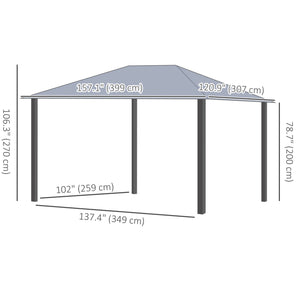 13' x 10' Hardtop Gazebo with Netting Sidewalls and Curtains, Galvanized Steel Outdoor Gazebo Canopy with Aluminum Frame for Garden, Patio, Lawns, Parties