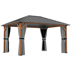 13' x 10' Hardtop Gazebo with Netting Sidewalls and Curtains, Galvanized Steel Outdoor Gazebo Canopy with Aluminum Frame for Garden, Patio, Lawns, Parties