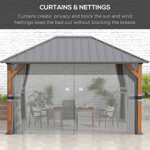 13' x 10' Hardtop Gazebo with Netting Sidewalls and Curtains, Galvanized Steel Outdoor Gazebo Canopy with Aluminum Frame for Garden, Patio, Lawns, Parties