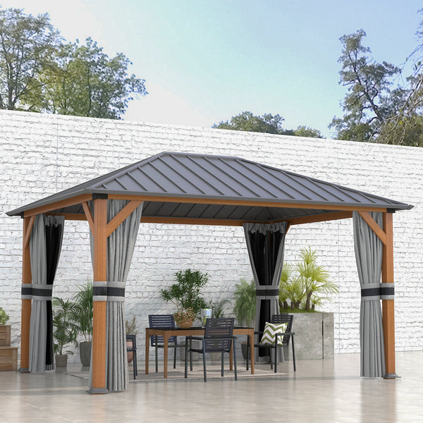 13' x 10' Hardtop Gazebo with Netting Sidewalls and Curtains, Galvanized Steel Outdoor Gazebo Canopy with Aluminum Frame for Garden, Patio, Lawns, Parties