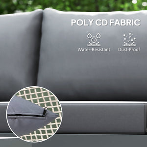 3 Piece L Shaped Rattan Garden Furniture Set, 4 Seater Wicker Outdoor Corner Sofa Set with 2 Loveseats, Wide and Deep Seating, Acacia Wood Top Coffee Table and Thick Cushions, Grey