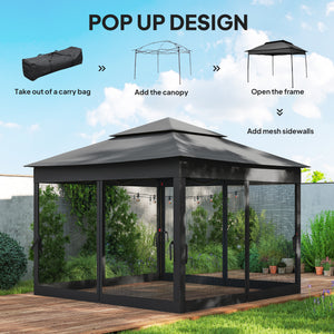 3 x 3(m) Pop Up Gazebo, Double-roof Garden Tent with Netting and Carry Bag, Party Event Shelter for Outdoor Patio, Black