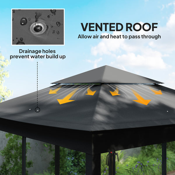 3 x 3(m) Pop Up Gazebo, Double-roof Garden Tent with Netting and Carry Bag, Party Event Shelter for Outdoor Patio, Black