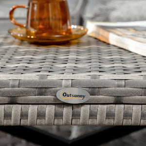 Patio Wicker End Table, Outdoor PE Rattan Side Table, with Plastic Board Under the Full Woven Table Top for Patio, Garden, Balcony, Mixed Gray