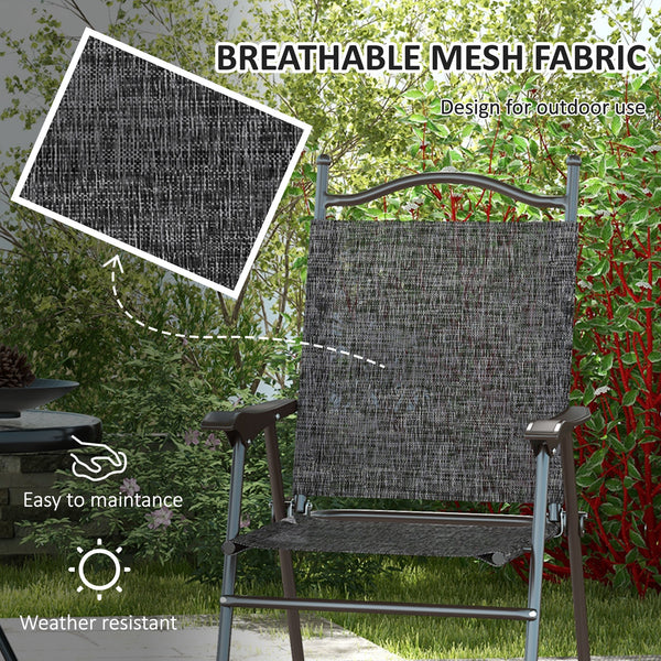 Outdoor Dining Chairs Set of 2, Folding Outdoor Patio Chairs with Armrests, Mesh Seat, High Backrest, All Weather for Backyard, Balcony, Porch, Poolside, Deck, Grey