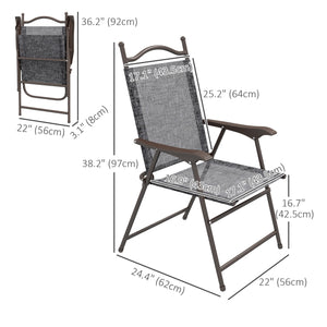 Outdoor Dining Chairs Set of 2, Folding Outdoor Patio Chairs with Armrests, Mesh Seat, High Backrest, All Weather for Backyard, Balcony, Porch, Poolside, Deck, Grey