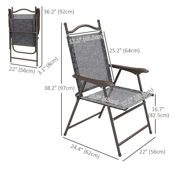 Outdoor Dining Chairs Set of 2, Folding Outdoor Patio Chairs with Armrests, Mesh Seat, High Backrest, All Weather for Backyard, Balcony, Porch, Poolside, Deck, Grey