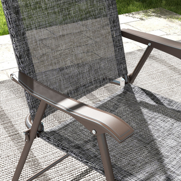 Outdoor Dining Chairs Set of 2, Folding Outdoor Patio Chairs with Armrests, Mesh Seat, High Backrest, All Weather for Backyard, Balcony, Porch, Poolside, Deck, Grey