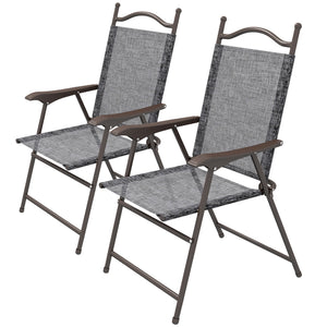 Outdoor Dining Chairs Set of 2, Folding Outdoor Patio Chairs with Armrests, Mesh Seat, High Backrest, All Weather for Backyard, Balcony, Porch, Poolside, Deck, Grey