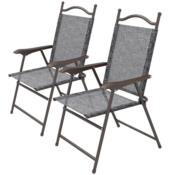 Outdoor Dining Chairs Set of 2, Folding Outdoor Patio Chairs with Armrests, Mesh Seat, High Backrest, All Weather for Backyard, Balcony, Porch, Poolside, Deck, Grey