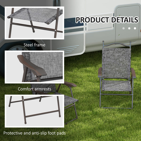 Outdoor Dining Chairs Set of 2, Folding Outdoor Patio Chairs with Armrests, Mesh Seat, High Backrest, All Weather for Backyard, Balcony, Porch, Poolside, Deck, Grey