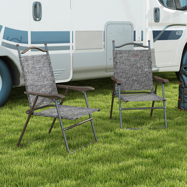 Outdoor Dining Chairs Set of 2, Folding Outdoor Patio Chairs with Armrests, Mesh Seat, High Backrest, All Weather for Backyard, Balcony, Porch, Poolside, Deck, Grey
