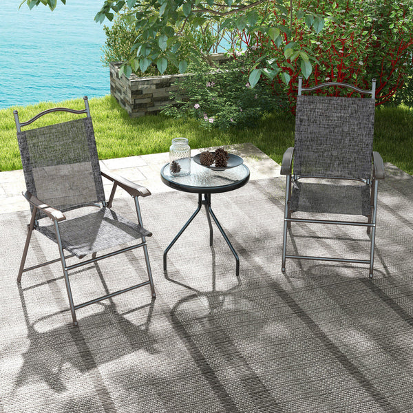Outdoor Dining Chairs Set of 2, Folding Outdoor Patio Chairs with Armrests, Mesh Seat, High Backrest, All Weather for Backyard, Balcony, Porch, Poolside, Deck, Grey