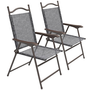 Outdoor Dining Chairs Set of 2, Folding Outdoor Patio Chairs with Armrests, Mesh Seat, High Backrest, All Weather for Backyard, Balcony, Porch, Poolside, Deck, Grey