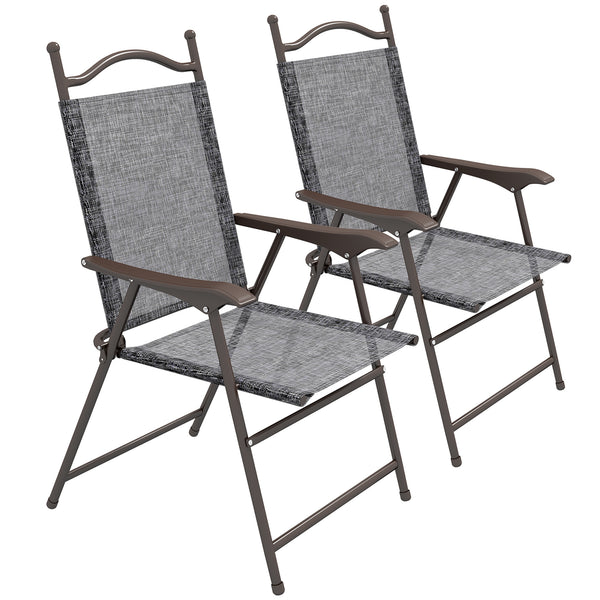 Outdoor Dining Chairs Set of 2, Folding Outdoor Patio Chairs with Armrests, Mesh Seat, High Backrest, All Weather for Backyard, Balcony, Porch, Poolside, Deck, Grey