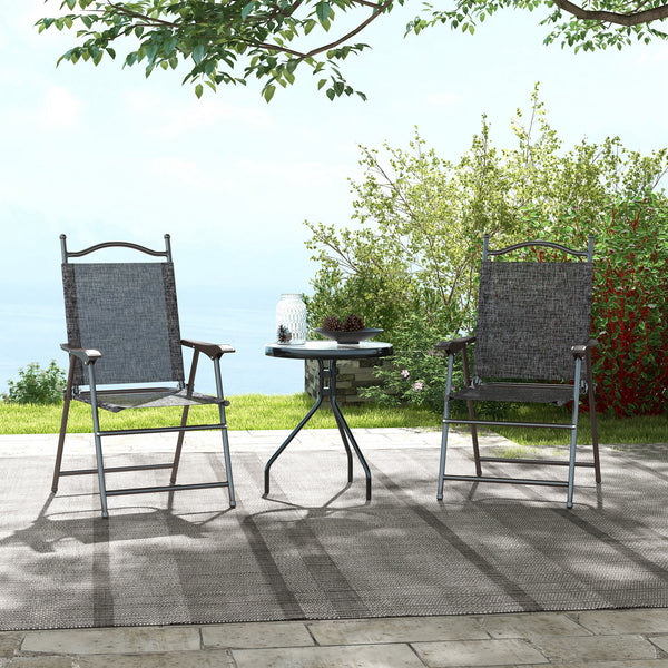 Outdoor Dining Chairs Set of 2, Folding Outdoor Patio Chairs with Armrests, Mesh Seat, High Backrest, All Weather for Backyard, Balcony, Porch, Poolside, Deck, Grey