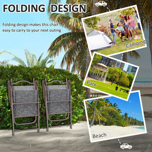 Outdoor Dining Chairs Set of 2, Folding Outdoor Patio Chairs with Armrests, Mesh Seat, High Backrest, All Weather for Backyard, Balcony, Porch, Poolside, Deck, Grey