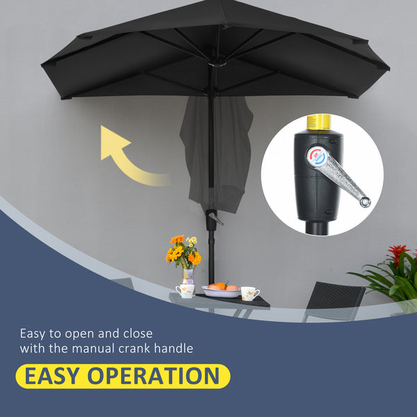 6.6 x 6ft Patio Umbrella with Double-Sided Canopy, Outdoor Market Half Parasol Sun Shade with Crank Handle and Cross Base for Garden, Balcony, Black