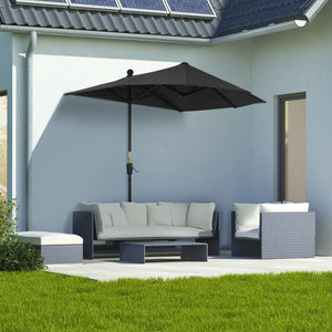 6.6 x 6ft Patio Umbrella with Double-Sided Canopy, Outdoor Market Half Parasol Sun Shade with Crank Handle and Cross Base for Garden, Balcony, Black