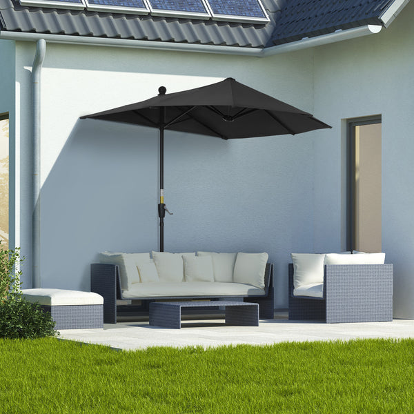 6.6 x 6ft Patio Umbrella with Double-Sided Canopy, Outdoor Market Half Parasol Sun Shade with Crank Handle and Cross Base for Garden, Balcony, Black