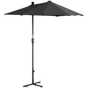 6.6 x 6ft Patio Umbrella with Double-Sided Canopy, Outdoor Market Half Parasol Sun Shade with Crank Handle and Cross Base for Garden, Balcony, Black