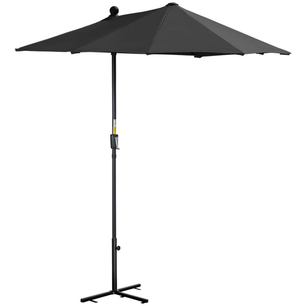 6.6 x 6ft Patio Umbrella with Double-Sided Canopy, Outdoor Market Half Parasol Sun Shade with Crank Handle and Cross Base for Garden, Balcony, Black