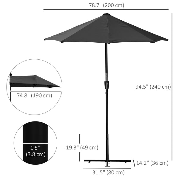 6.6 x 6ft Patio Umbrella with Double-Sided Canopy, Outdoor Market Half Parasol Sun Shade with Crank Handle and Cross Base for Garden, Balcony, Black
