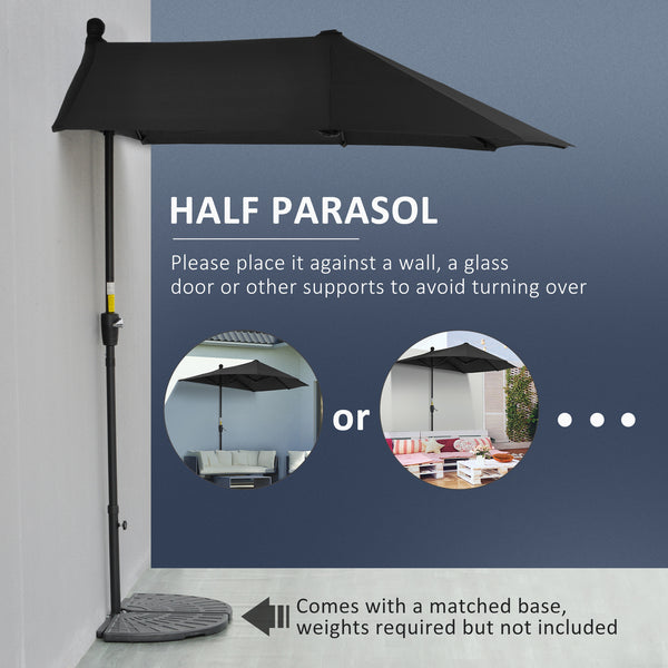 6.6 x 6ft Patio Umbrella with Double-Sided Canopy, Outdoor Market Half Parasol Sun Shade with Crank Handle and Cross Base for Garden, Balcony, Black