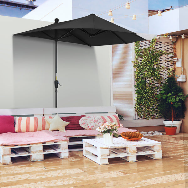 6.6 x 6ft Patio Umbrella with Double-Sided Canopy, Outdoor Market Half Parasol Sun Shade with Crank Handle and Cross Base for Garden, Balcony, Black