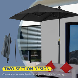 6.6 x 6ft Patio Umbrella with Double-Sided Canopy, Outdoor Market Half Parasol Sun Shade with Crank Handle and Cross Base for Garden, Balcony, Black