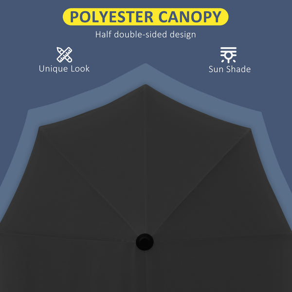 6.6 x 6ft Patio Umbrella with Double-Sided Canopy, Outdoor Market Half Parasol Sun Shade with Crank Handle and Cross Base for Garden, Balcony, Black
