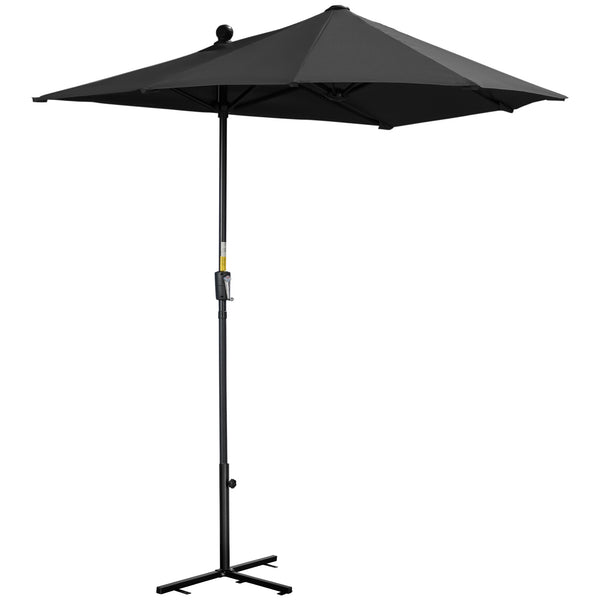 6.6 x 6ft Patio Umbrella with Double-Sided Canopy, Outdoor Market Half Parasol Sun Shade with Crank Handle and Cross Base for Garden, Balcony, Black