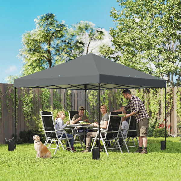 10 x 10 ft Pop Up Canopy Tent with One Push Setup, Easy Setup Outdoor Portable Instant Canopy Shelter with Wheeled Carry Bag, Sandbags, Adjustable Height for Parties, Events, Dark Gray