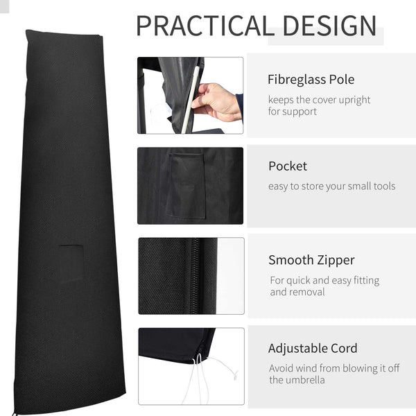 Garden Parasol Cover Waterproof Outdoor Cantilever Banana Umbrella Protector 300D Oxford Fabric 240 x 48/70 cm