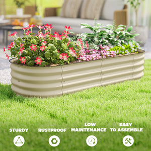 5' x 2' x 1' Galvanized Raised Garden Bed Kit, Outdoor Metal Elevated Planter Box with Safety Edging, Easy DIY Stock Tank for Growing Flowers, Herbs & Vegetables, Cream