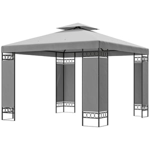 10 x 10 FT Canopy Gazebo, Double Roof Outdoor Gazebo with Screen Panels and Metal Frame, Patio Gazebo for Poolside, Garden, Deck, Backyard, Light Grey