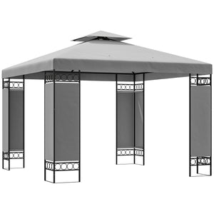 10 x 10 FT Canopy Gazebo, Double Roof Outdoor Gazebo with Screen Panels and Metal Frame, Patio Gazebo for Poolside, Garden, Deck, Backyard, Light Grey