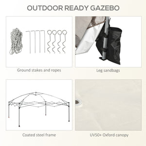 10' x 10' Pop Up Canopy Tent with Netting, Instant Sun Shelter, Tents for Parties, Height Adjustable, with Wheeled Carry Bag and 4 Sand Bags for Outdoor, Garden, Patio, Cream
