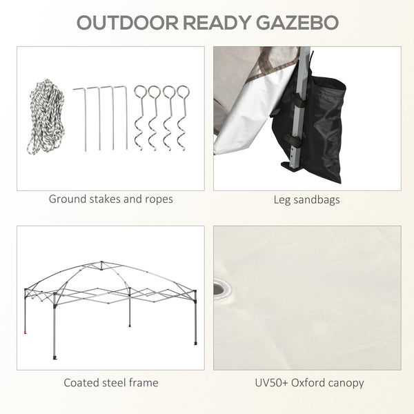 10' x 10' Pop Up Canopy Tent with Netting, Instant Sun Shelter, Tents for Parties, Height Adjustable, with Wheeled Carry Bag and 4 Sand Bags for Outdoor, Garden, Patio, Cream