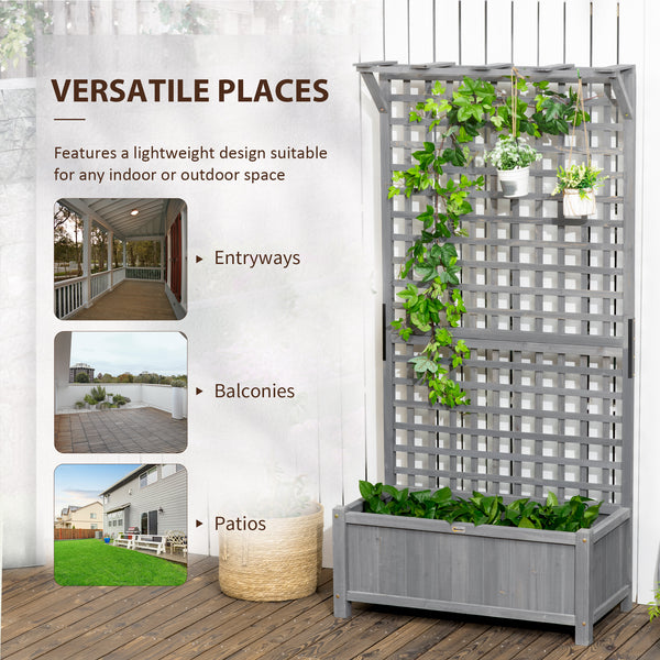 Outsunny Wood Planter with Trellis, Raised Garden Bed for Climbing Plants w/ Drainage Holes and Roof, 35.5" x 17.75" x 72", Dark Gray