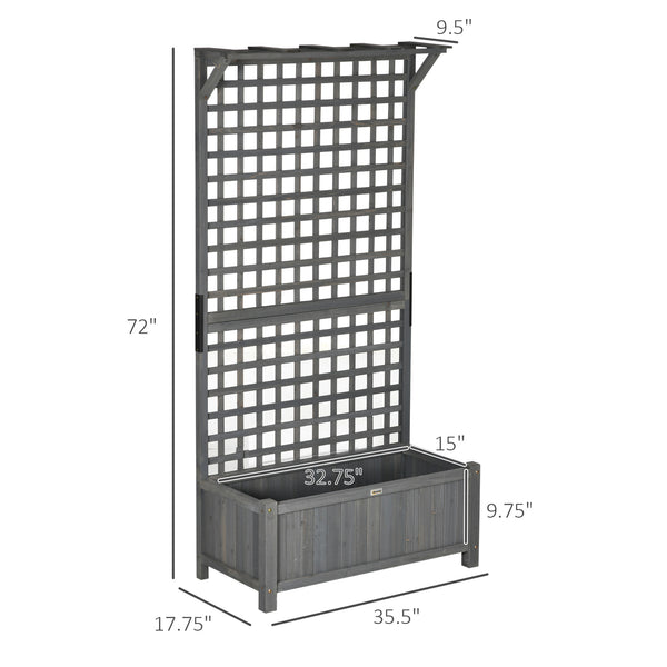 Outsunny Wood Planter with Trellis, Raised Garden Bed for Climbing Plants w/ Drainage Holes and Roof, 35.5" x 17.75" x 72", Dark Gray