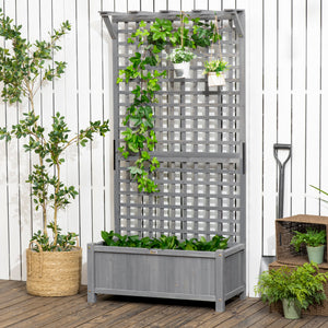 Outsunny Wood Planter with Trellis, Raised Garden Bed for Climbing Plants w/ Drainage Holes and Roof, 35.5" x 17.75" x 72", Dark Gray