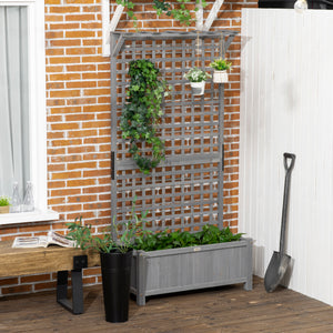 Outsunny Wood Planter with Trellis, Raised Garden Bed for Climbing Plants w/ Drainage Holes and Roof, 35.5" x 17.75" x 72", Dark Gray